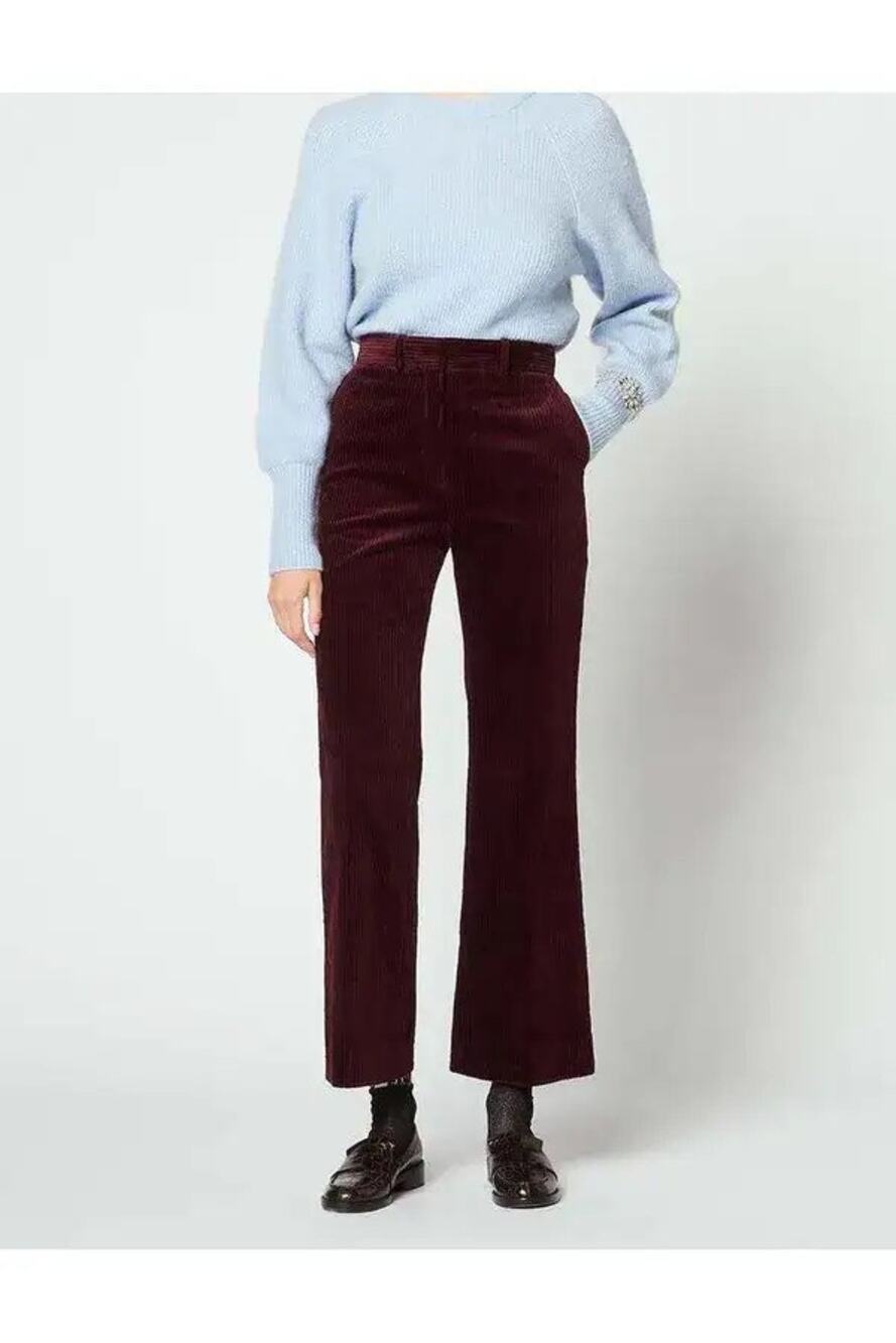 Sandro Burgundy Corduroy High Rise Wide Leg Trousers Pants Dark Academia